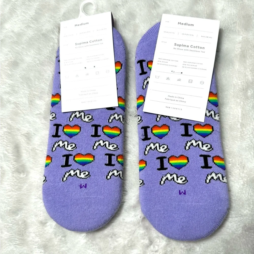 NWT- MeUndies Pima Cotton Lavender Rainbow Love No Show Seamless Sock Bundle